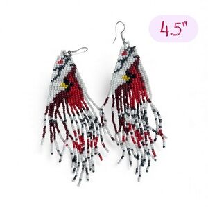 Fashion Jewelry Red & Black Cardinal Beaded Earrings – 4.5” Statement Jewelry